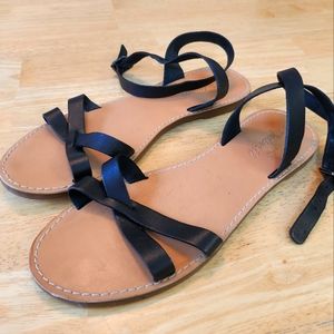 MADEWELL Boardwalk Ankle Strap Sandals Black Leather Strappy Women's Sz 9 Shoes